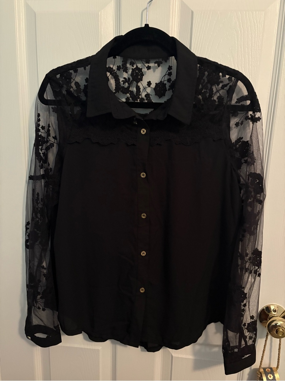 Black Lace ‘Vertigo’ Button-Front Women's Blouse